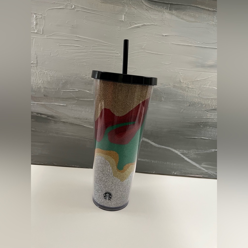 STARBUCKS multi color glitter print 24oz Coffee Mug NWT